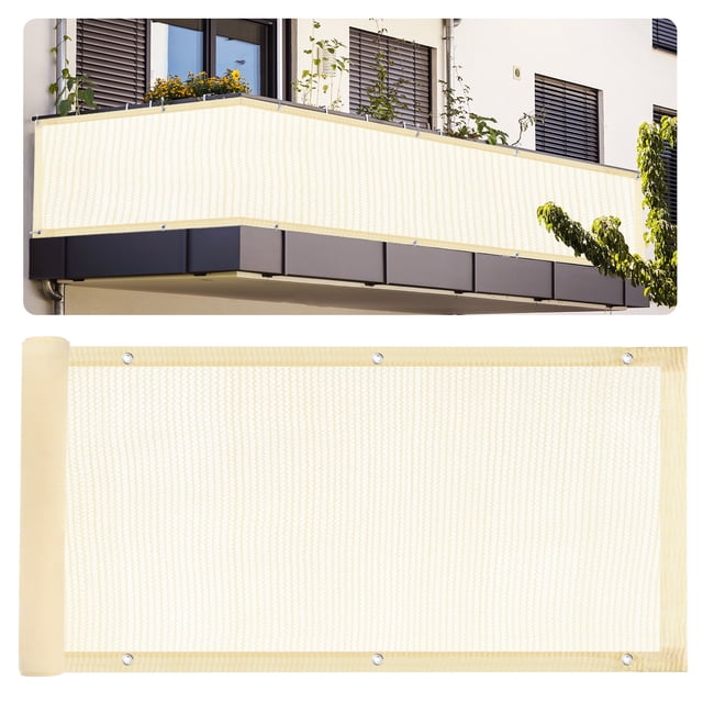 Uxcell Balcony Privacy Screen Shield 90% Fence Railing Cover Mesh Shade Cover for Outdoor Backyard Porch Beige 3x16'
