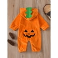 thumbnail image 4 of Wassery Baby Halloween Clothes for Girls Boys Fall Jumpsuit Long Sleeve Grimace Patchwork Hooded Romper 6M 12M 18M 24M, 4 of 9