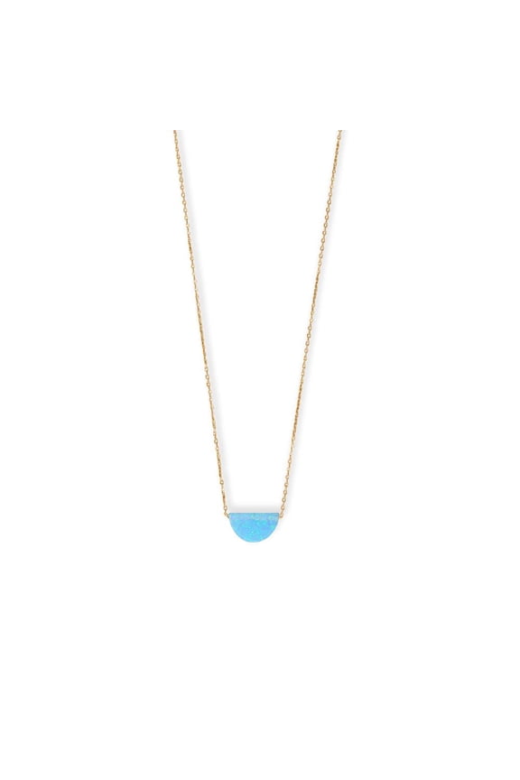 Women's 14 Karat Gold Plated 16" + 2" Synthetic Opal Semicircle Necklace