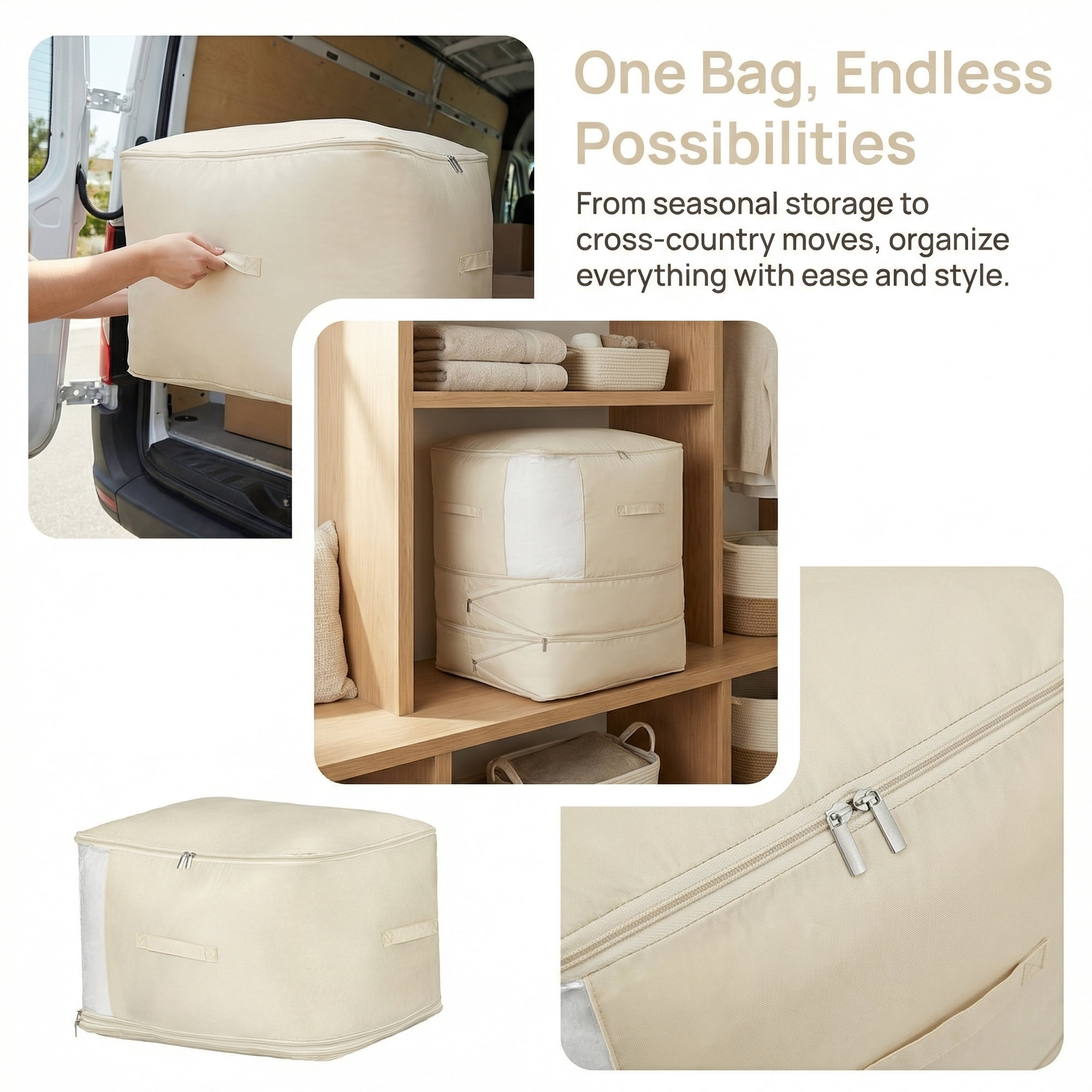 Unique Bargains Foldable Storage Bag for Organizing Bedroom Beige 21.3"x16.5"x23.6"
