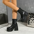 thumbnail image 6 of Bnwani Boots Women Toe High-Heel Chunky High Mid-Calf Ankle Solid Boot Black Size 5.5, 6 of 9