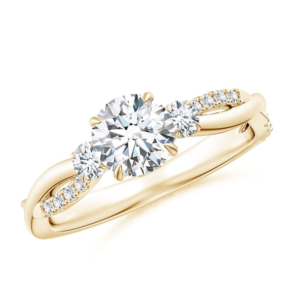 ANGARA Lab Grown Three Stone Diamond Engagement Ring for Women in 14K Yellow Gold (Size-5.9mm| Color-F-G| Clarity-VS) | April Birthstone, Anniversary, Jewelry Gift for Women | Lab-Grown Diamond Ring