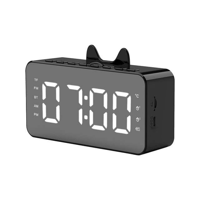 Reloj despertador Digital con espejo LED, reloj despertador de mesa con pantalla grande, altavoz inalámbrico, Subwoofer, reproductor de música, compatible con Bluetooth