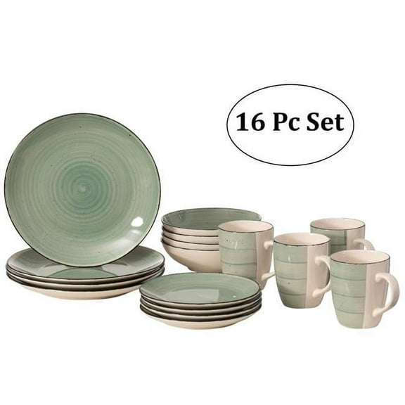 16 PC Dinnerware Dish Set for 4 - Mugs, Salad and Dinner Plates and Bowls Sets, High Quality Dishes with Highly Chip and Crack Resistant, Dishwasher and Microwave Safe, Green