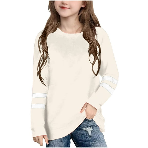Hduncf 3-14 Years Toddler Kids Girls Boys Long Sleeve T-Shirt Breathable Tees Crew Neck Loose Casual Tops Shirts Beige 3 Years