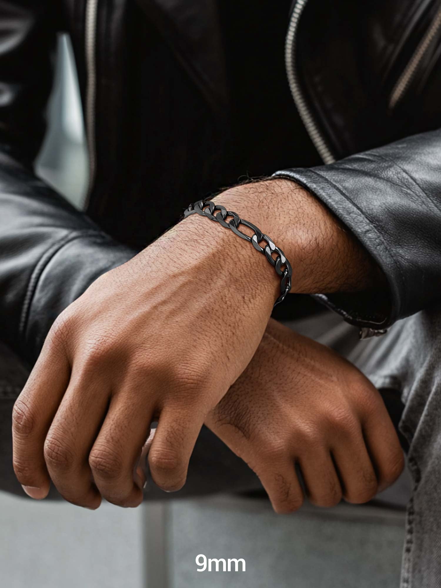 PROSTEEL Stainless Steel Bracelet for Men Women Figaro Black Chain Wrist Link Bracelets 9MM 7.5 inch Birthday Birthday Father Day Jewelry Gift for Him Dad Son Adult Age