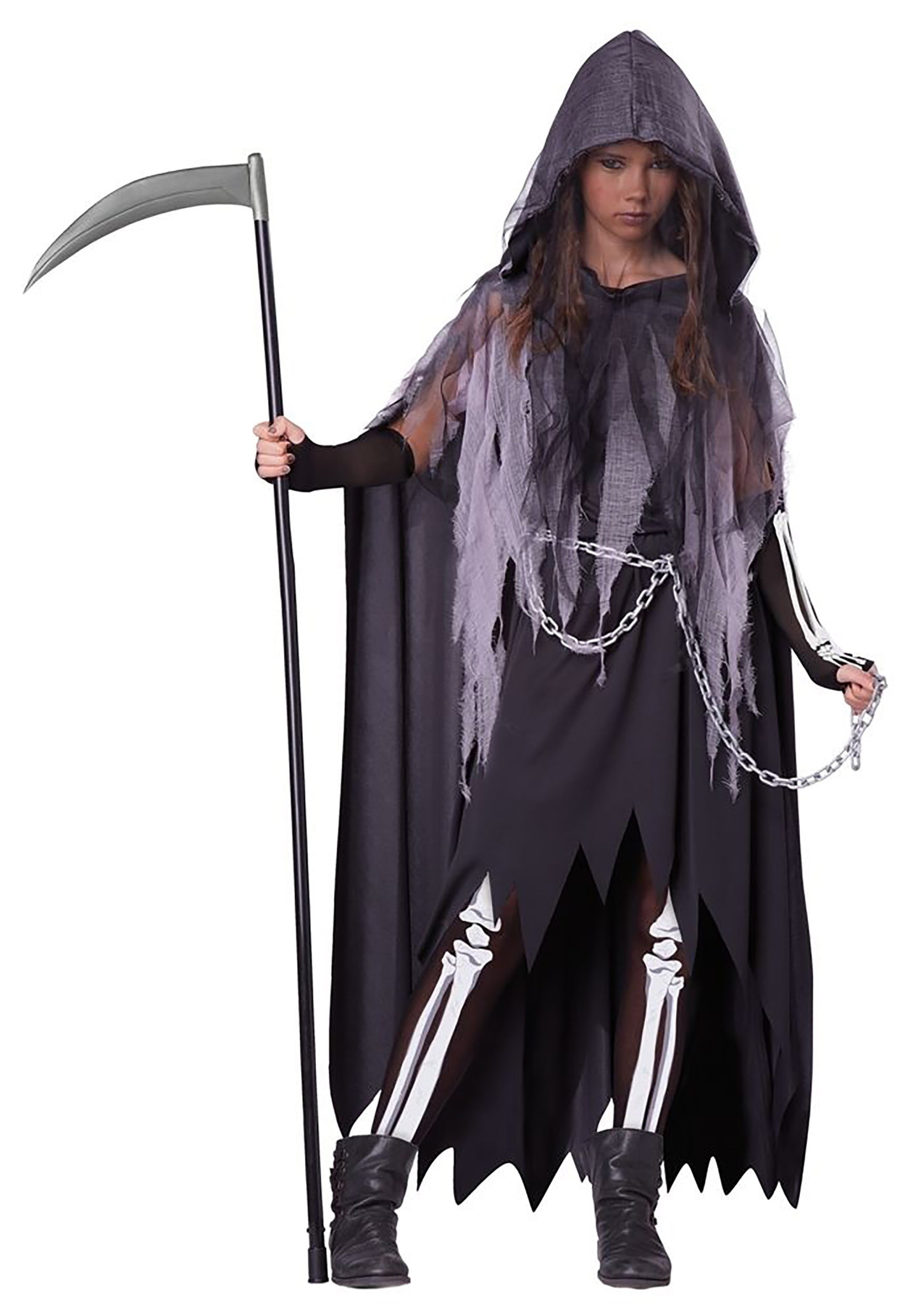 Grim Reaper Halloween Costume Death Robe Phantom Scary Spooky Hood Hooded Cloak 