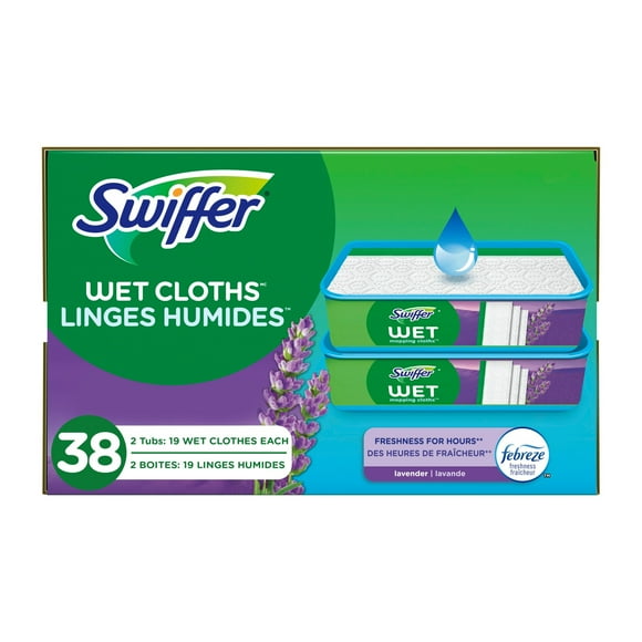 Recharge de coussins humides Swiffer Balayer + laver, nettoyant pour planchers, linges nettoyants, parfum Lavande