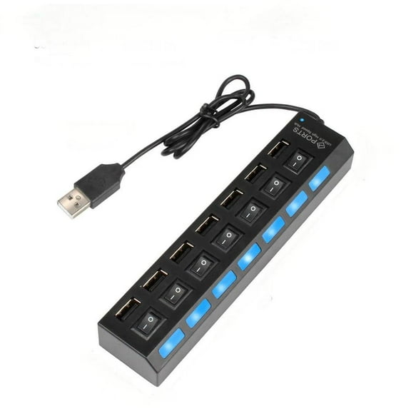 Afoxsos 7 Port USB 2.0 High Speed Multiport USB Hub with Individual Switches and LEDs