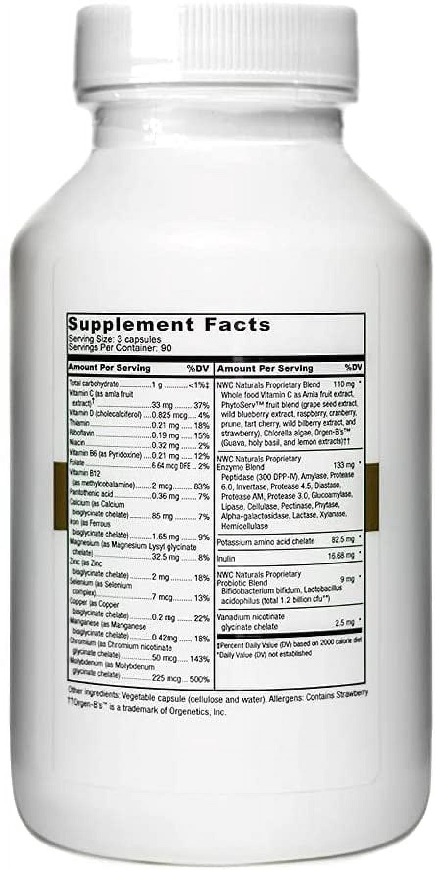 Total-Nutrition Program Multivitamin with Enzymes Plus Prebiotics and Probiotics Supplement, Complete Care for Men and Women, Vegetarian Natural Whole Food Vitamins, 270 Capsules by NWC Naturals