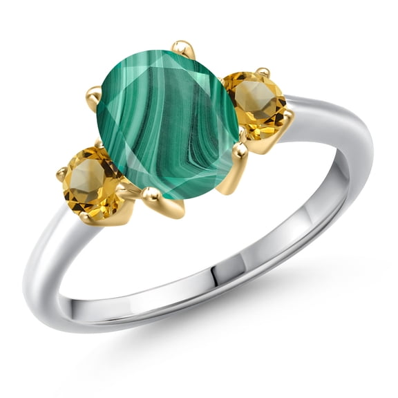 Gem Stone King 10K Two Tone Gold Green Malachite and Yellow Citrine Engagement Ring for Women | 3.01 Cttw | Oval 9X7MM | Gemstone Birthstone | Size 7