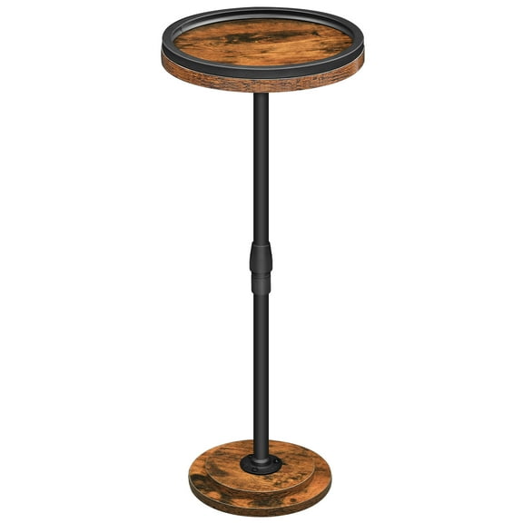 Small Round Side Table, Martini Table, Small Drink Table with EVA Non-Slip Pads, Adjustable Height Sofa Side Table, Bedside Table, for Dining Room, Small Space, Rustic Brown and Black BF268BZ01