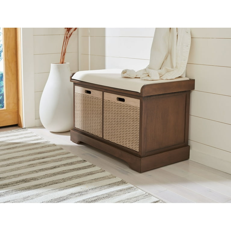 SAFAVIEH Landers 2 Drawer Transitional Storage Bench with Cushion Brown