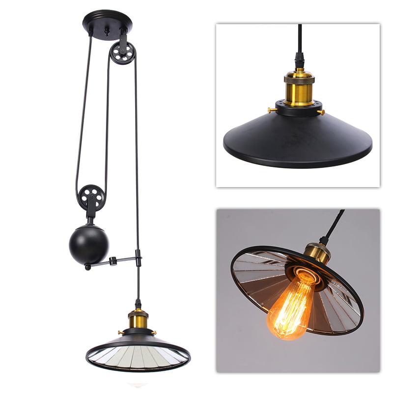 Vintage Retro Hanging Ceiling Light Pendant Industrial Retractable Pulley Lamp 