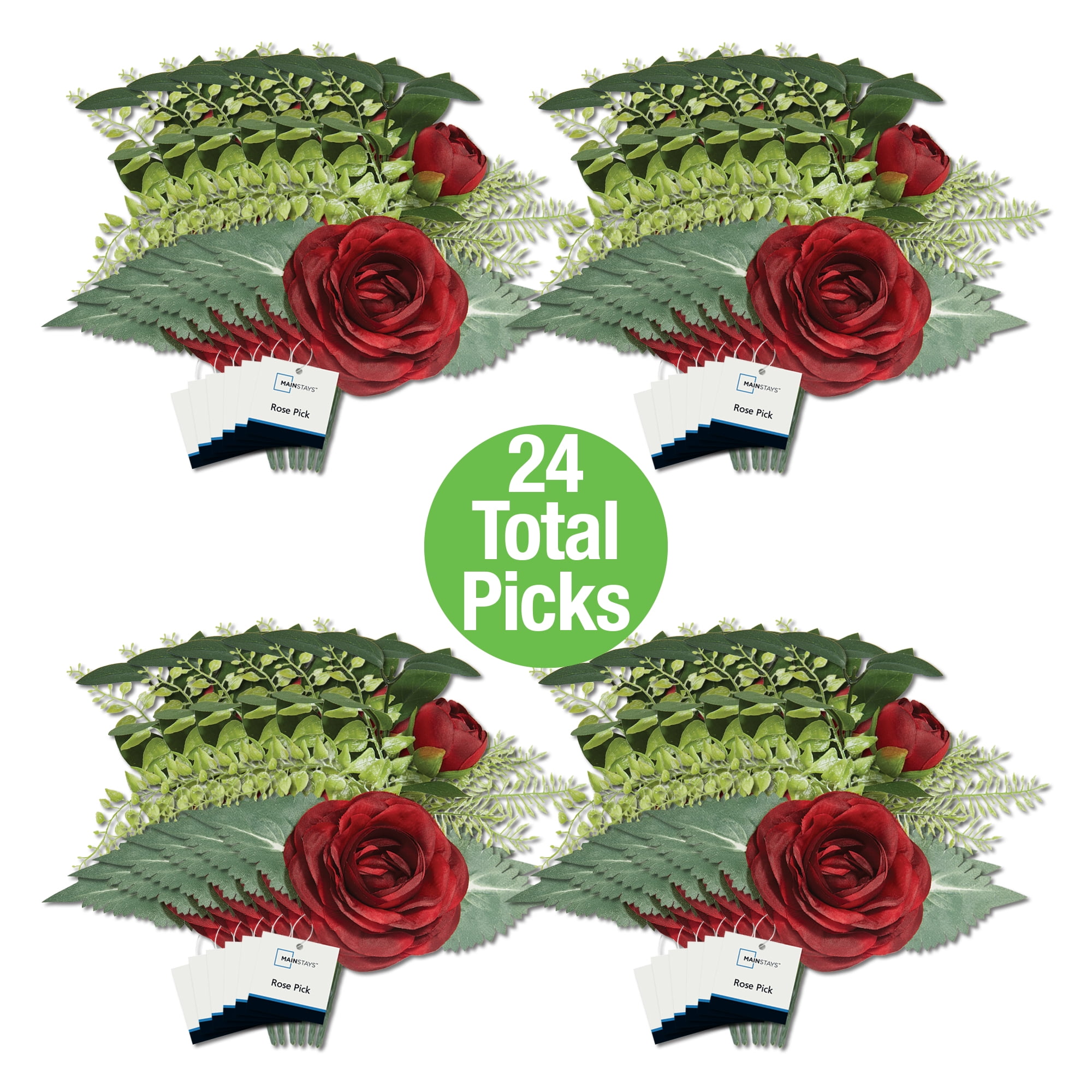Mainstays 9" Artificial Mini Red Rose Bouquet Pick, 24pk