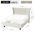 thumbnail image 3 of Homfa Full Size Bed Frame, Modern Velvet Tufted Upholstered Platform Bed with Rivet Rolled Edge High Wingback Headboard, White, 3 of 9