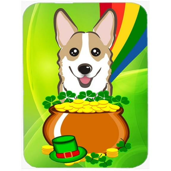 Sable Corgi St. Patricks Day Glass Cutting Board, Large