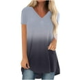 thumbnail image 2 of SHOPESSA Womens Tops Fashion Gradient Printed Blouse V-neck Short Sleeve Tunic Tops Casual Summer Long Shirts for Women to Wear with Leggings, 2 of 5