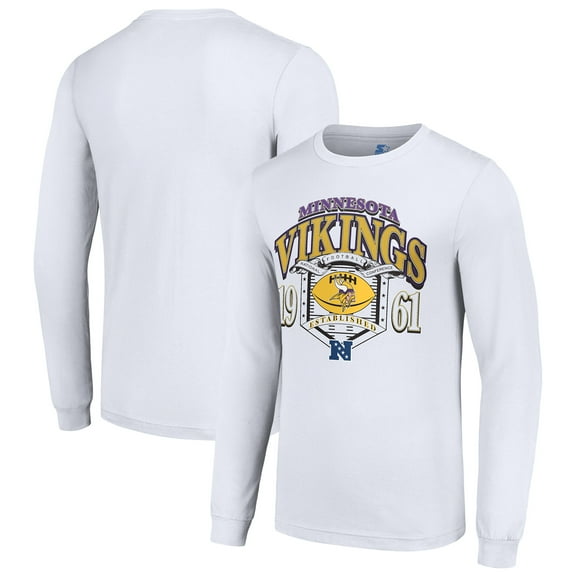 Men's Starter White Minnesota Vikings Retro Long Sleeve Graphic T-Shirt