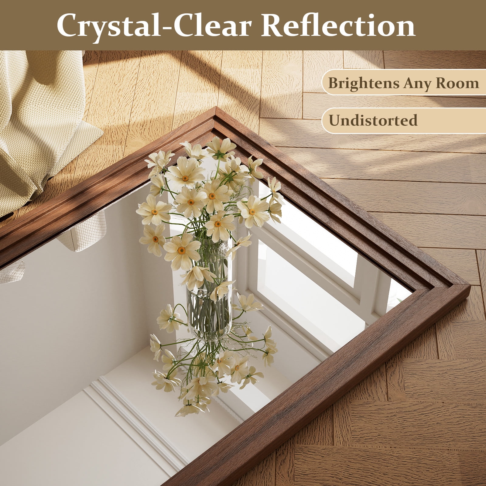 Easy4Home 65"x22" Wooden Full Length Mirror Rectangle Floor Mirror Wall Mounted, Brown