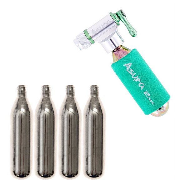 Asura 2sec CO2 Tire Inflator for Presta and Schrader Valves Includes Sleeve Starter Kit with 4 Cartridges