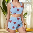 thumbnail image 5 of cocolona Fleece Pajamas for Women Set Heart Print Crop Tank Top and Shorts Pajama Set Fall Winter 2 Piece Lounge Outfits Soft Warm Sleepwear, 5 of 6