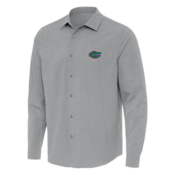 Men's Antigua Gray Florida Gators Exposure Woven Long Sleeve Button-Up Shirt