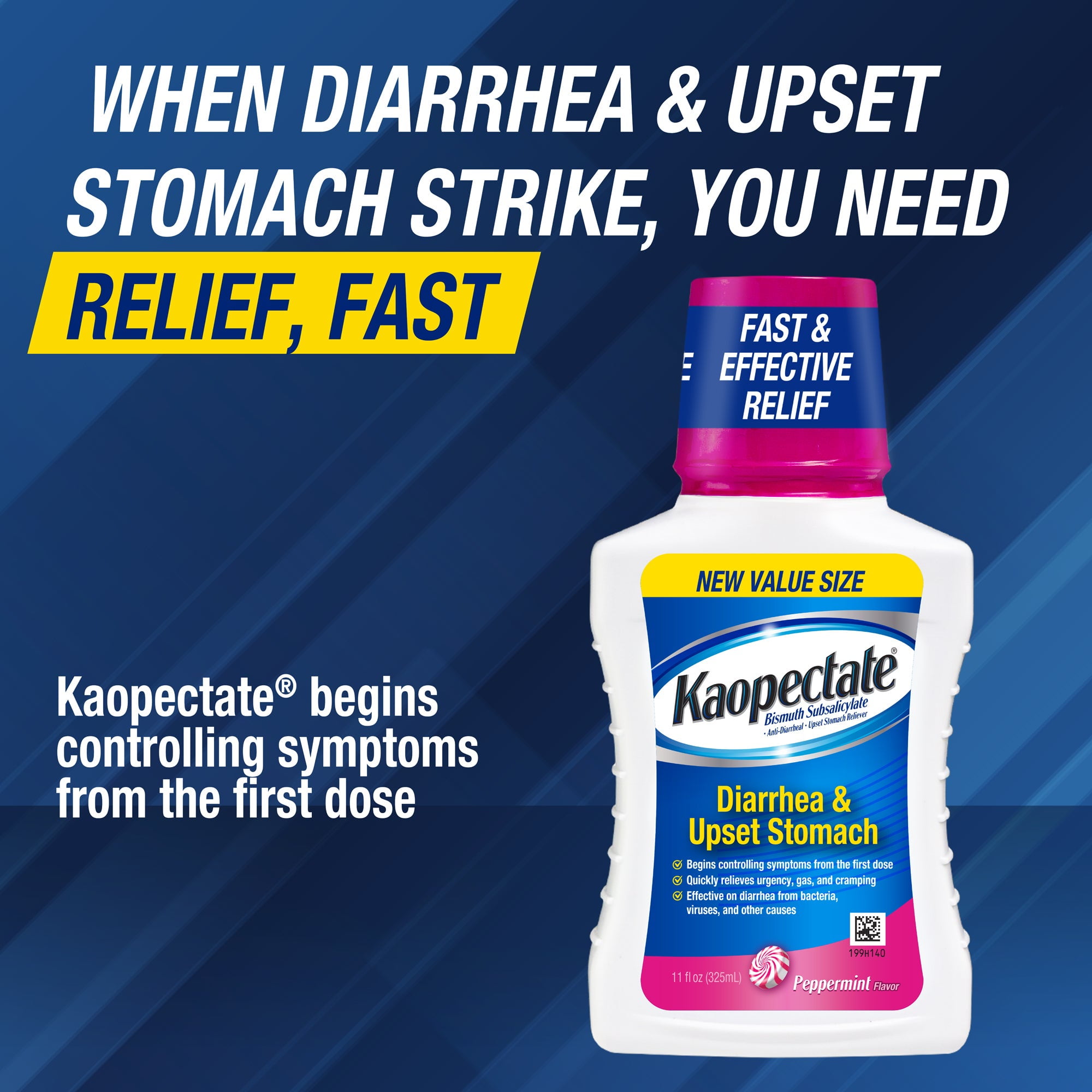 (3 pack) Kaopectate Anti-Diarrheal Sensitive Stomach Relief Liquid, Peppermint, 11oz