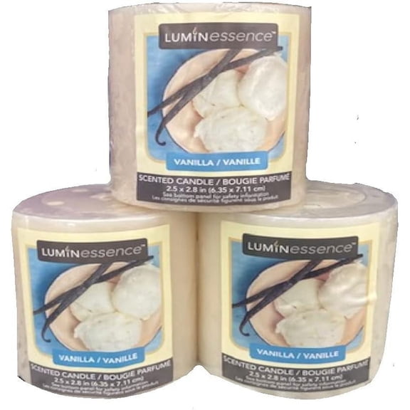 Luminessence Set of Three Vanilla Scented Pillar Candles, 2.5 in. X 2.8 in. (Pack of 3)