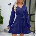 thumbnail image 1 of Gspmoly Robes pour Femmes, Mode Femmes Manches Longues Couleur Unie Col en V Jupe Courte Robe Décontractée Robes de Mariage pour Femmes jusqu'à 65 % de Réduction, 1 of 7