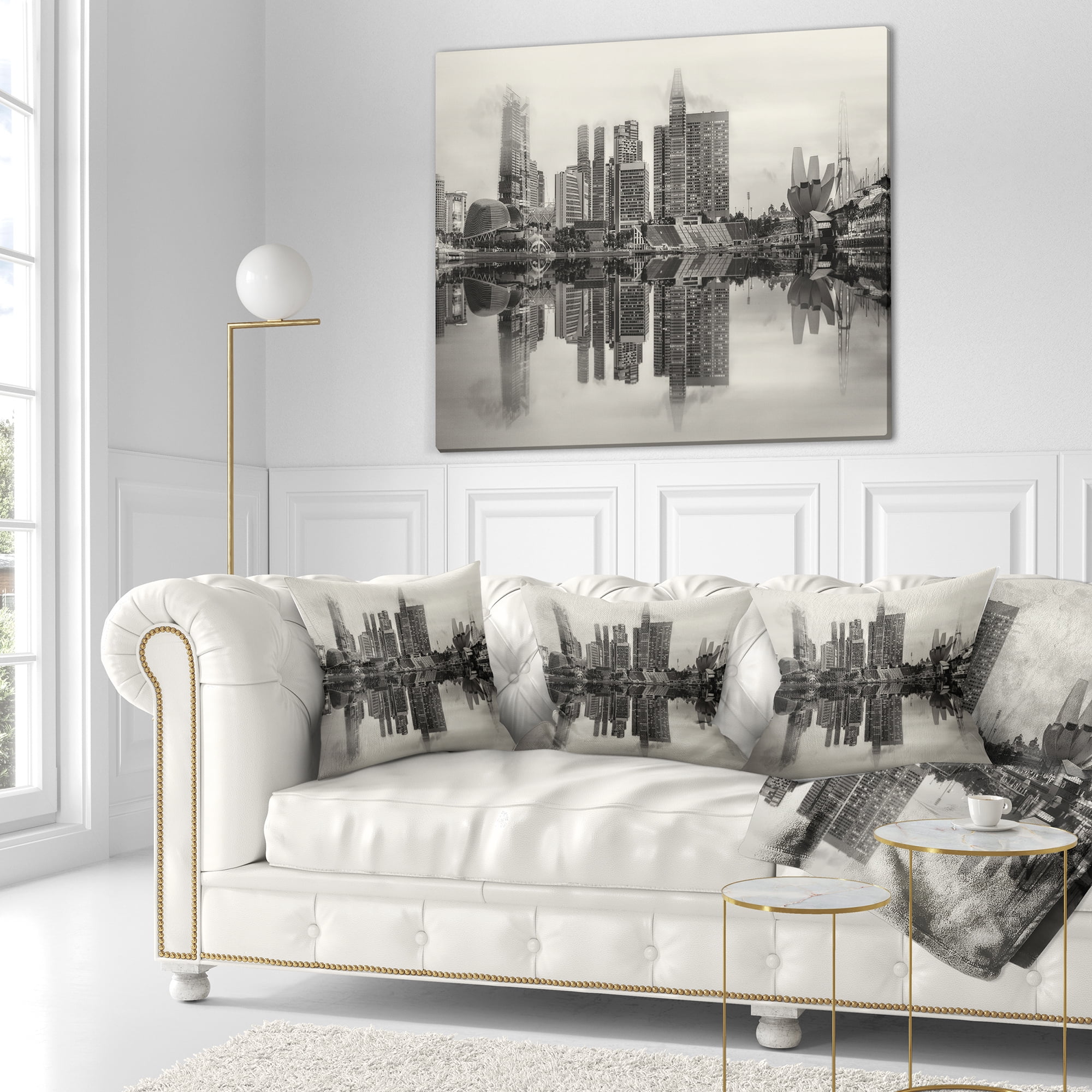 Designart Singapore Skyline View Panorama - Cityscape Throw Pillow - 16x16