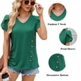 thumbnail image 2 of TEMOFON T-Shirts for Women Summer Petal Short Sleeve Tops Casual Loose V Neck Shirts Trendy Cute Side Button Tunic Ladies Top Blouses Green, 2 of 4