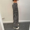 thumbnail image 4 of Street retro style irregular large pocket wide belt jeans straight casual pants-grey-M, 4 of 7