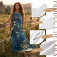 thumbnail image 7 of Jiueut Blue Ink Leaf Print Maxi Dresses for Women, Crewneck Sleeveless Maxi Dress for Women with Pockets, Linen Look Breathable Loose Fit Vacation Dress, XL, 7 of 7