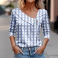 thumbnail image 2 of Jewelreauty Women Long Sleeve V Neck Shirts Plaid Retro Print Casual Tunic Tops Summer Going Out Blouses (M, Blue), 2 of 3