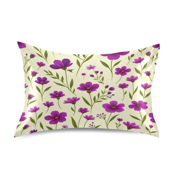 Satin Pillow Case Envelope Pillow Covers Standard Size Soft Pillow Cases for Bedroom, Purple Cosmos Printed