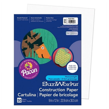 SunWorks Construction Paper, 9” x 12”, Bright White, 50 Sheets