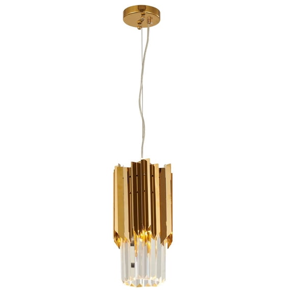 Bethel International Single Pendant Lighting Gold Metal & Crystal