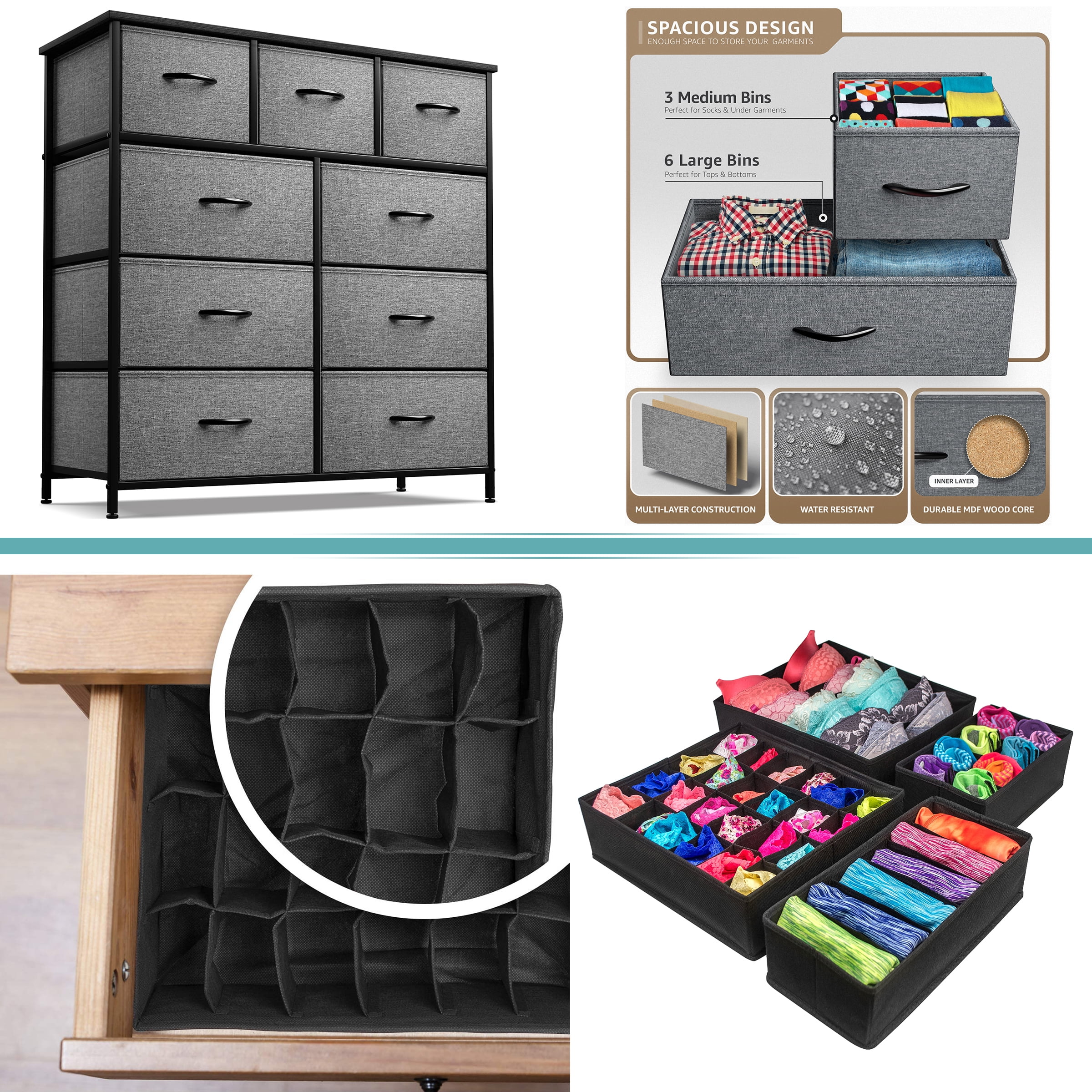Sorbus 9-Drawer Dresser with Foldable Fabric Drawer Dividers: Ideal for Adult Bedrooms, Offices