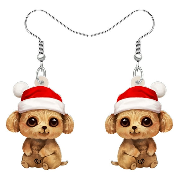 Christmas Acrylic Cute Poodle Dog Earrings Fun Santa Hat Puppy Dangle Jewelry for Women Party Gifts