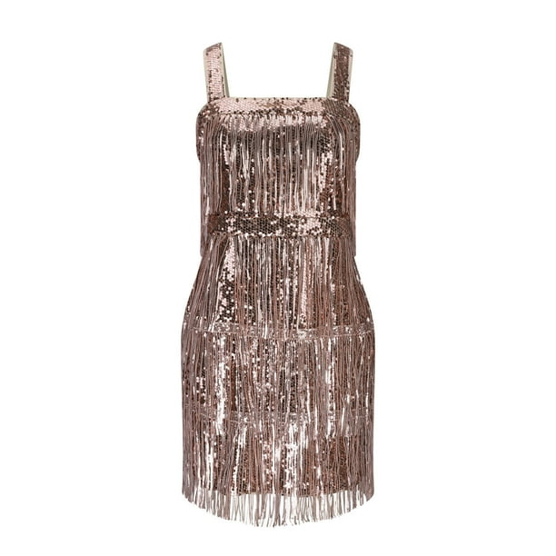 knee length dresses for ladies Black metallic 1920s evening dress with sequined detail