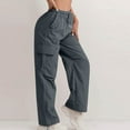 thumbnail image 2 of Thredzr Cargo Pants Women Plus Size Drawstring Pants Elastic Waist Wide Leg Long Solid Color Joggers Y2k Parachute Pants with Pockets Dark Gray L, 2 of 5