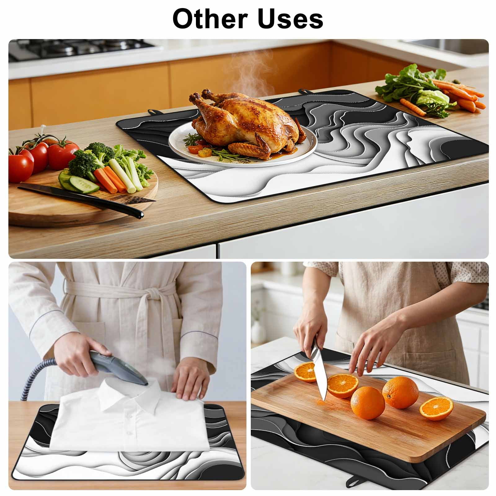 Black Grey Ombre Stove Top Cover for Electric Stove, Heat-proof & Non Slip Glass Top Stove Cover Protector, Abstract Modern Geometric Moire Art Kitchen Flat Cooktop Rubber Mat 31x24 Inches
