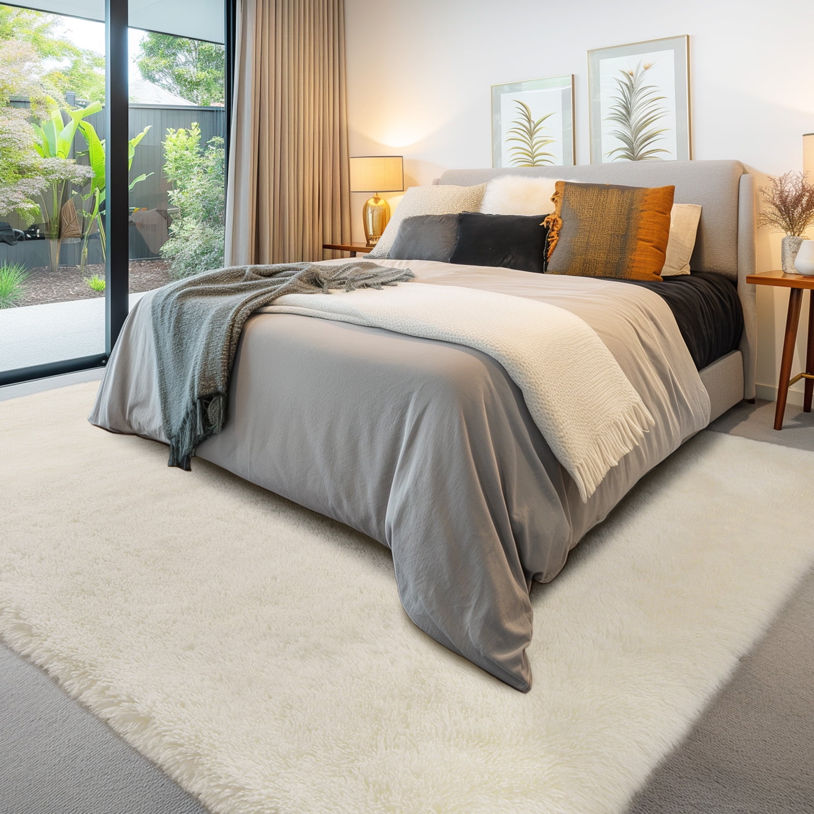 Solid Color Fluffy Rugs, Non-slip Soft Shaggy Floor Carpet Mats & Rugs for Room Decor, Washable Non-slip Modern Area Rug, Modern-style Decorative Carpets for Home Livingroom Bedroom, Cream