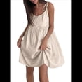 thumbnail image 2 of Vestido de Verano para Mujer con Tirantes, Suelto, de Algodón y , con Falda Acampanada. Caqui L, 2 of 10