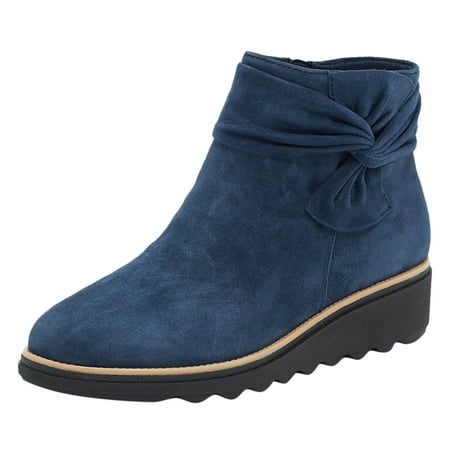 

HGWXX7 2020 New Fashion Women s Boots Side Zipper Bow Wedge Heel Plus Size Short Boots Fall Shoes