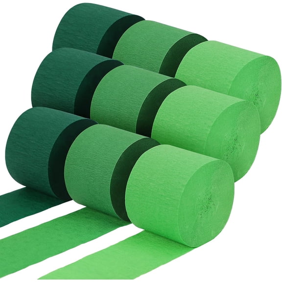9 Rolls 738ft Green Crepe Paper Streamers Bulk for Party Wedding Birthday Decorations - 3 Shades (Dark Green, Green, Light Green) 1.77x82in Each, Green Party Supplies