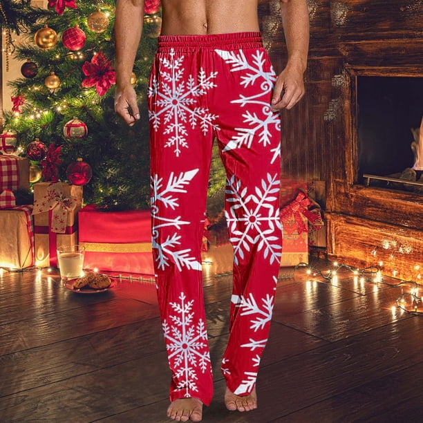 Puntoco Pantalones de pierna recta con diseño de estampado fino para dormir en casa para hombre Pantalones casuales para hombre