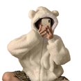 thumbnail image 1 of Womens Long Sleeve Zipper Up Fleece Jacket Cute Bear Ears Faux Lamb Wool Hoodies Oversized Sweatshirt Coat with Pockets, 1 of 5