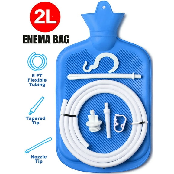 Enema Bag,Reusable 2L Enema Bag Kit Colon Cleaning Irrigation Detox Rubber Bag Enema Kit,Blue